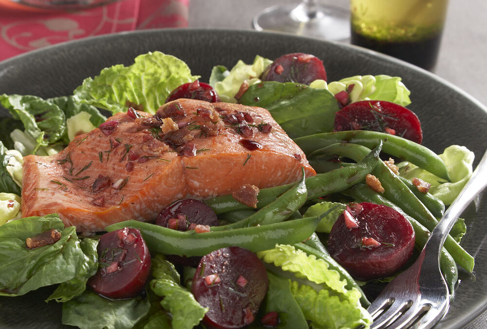 Salmon & Beet Salad with Pomegranate Dressing