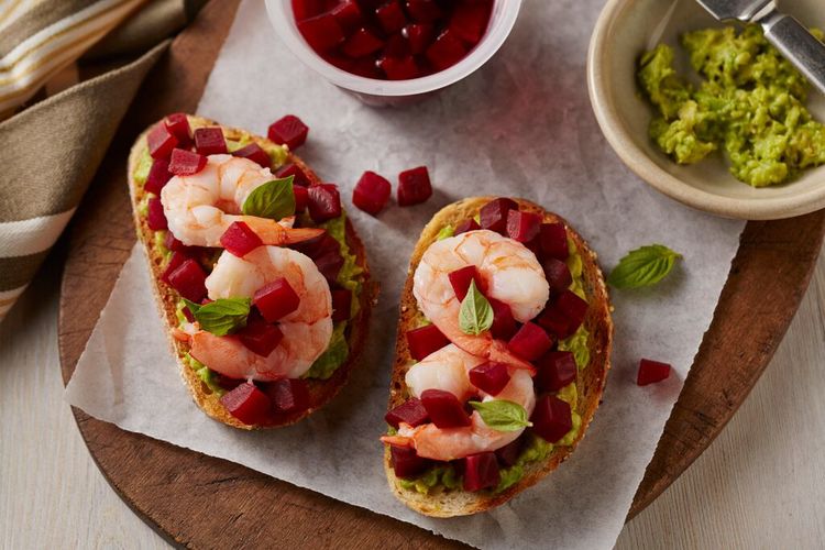 Beet, Shrimp & Avocado Tartine