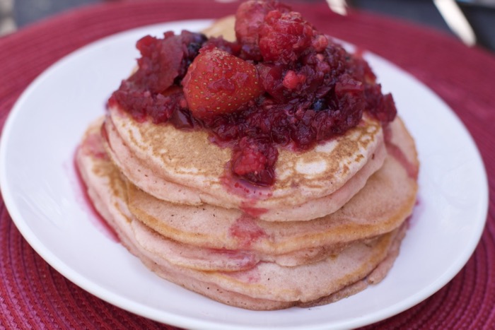 Beet Pancakes with Beet-Berry Syrup