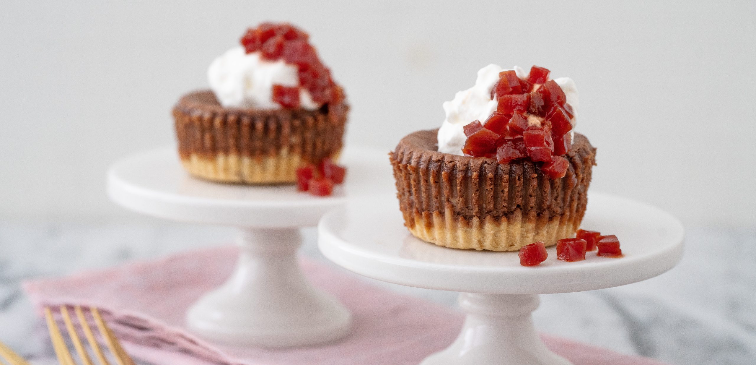 Mini Chocolate-Beet Cheesecakes with Maple-Orange Glaze