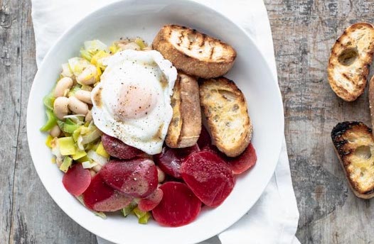 Warm White Bean, Leek & Beet Salad