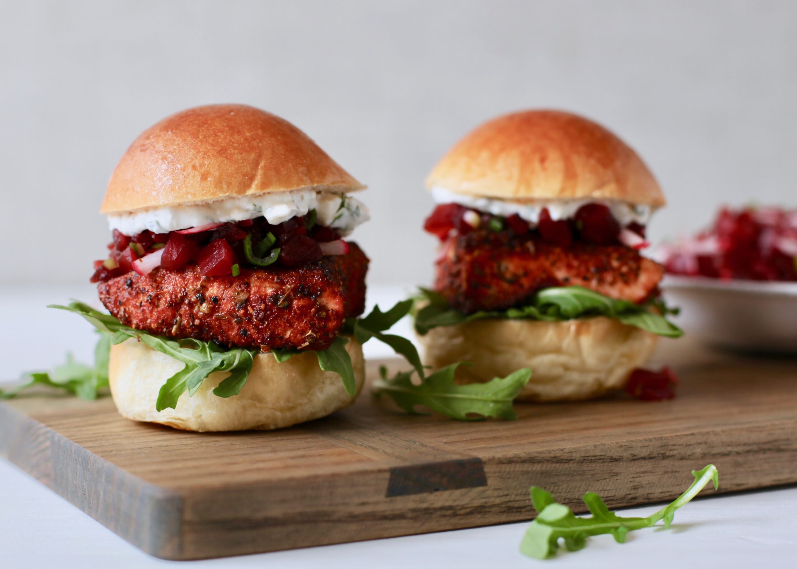 Blackened Salmon Sliders with Pickled Beet Relish