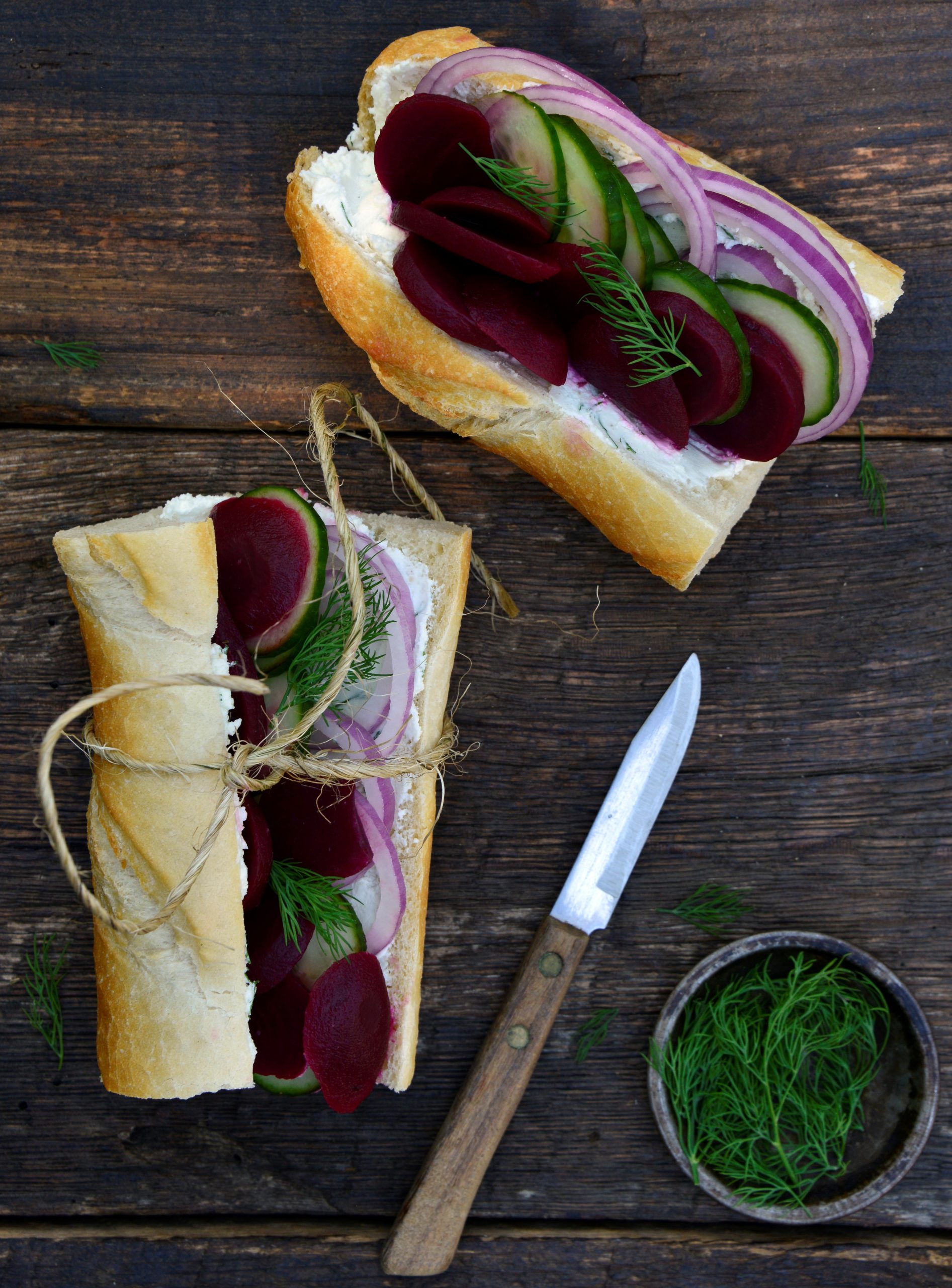 Baguette with Pickled Beets and Whipped Dill Goat Cheese