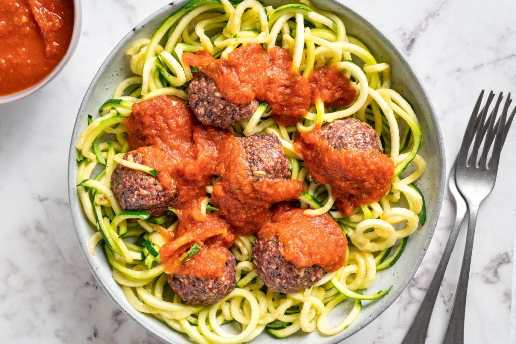 Italian Beetballs Over Zoodles