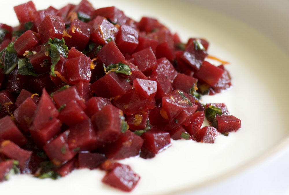 Hot Honey Whipped Feta with Pickled Beets