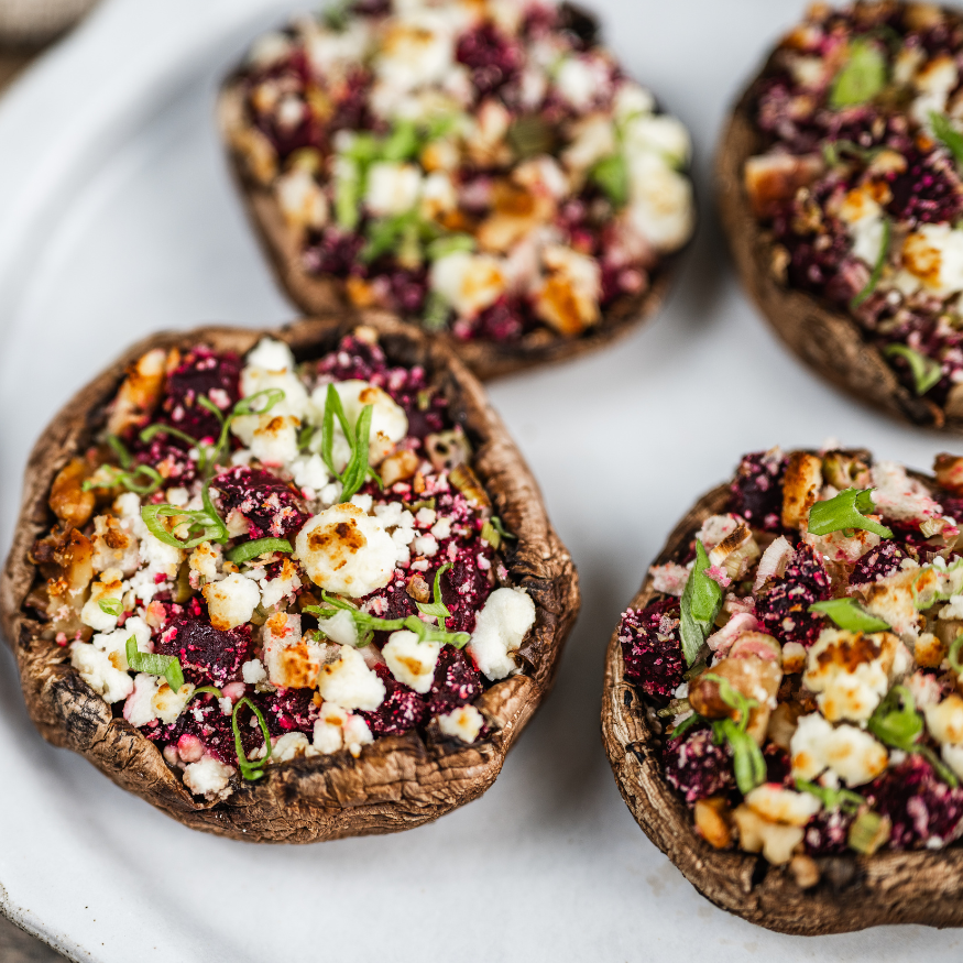 Roasted Portobello Mushrooms With Beets & Goat Cheese