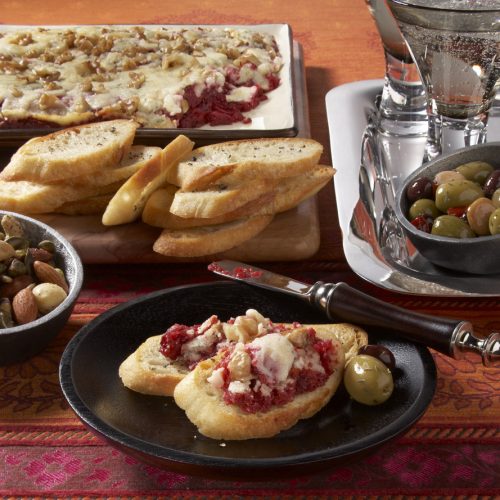 Beet and Blue Cheese Spread with Garlic Crostini