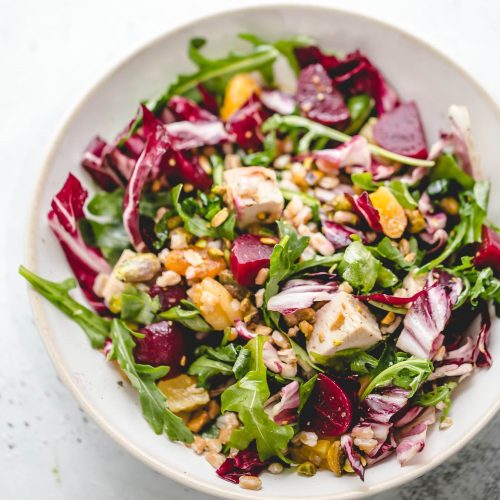Farro Beet Mason Jar Salad with Pistachios and Apricots