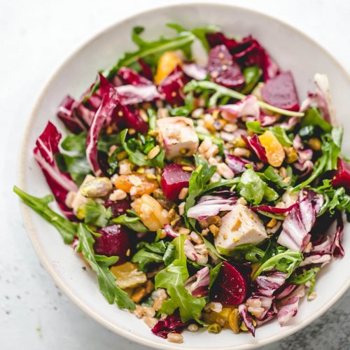 Farro Beet Mason Jar Salad with Pistachios and Apricots