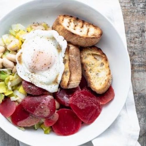 Warm White Bean, Leek & Beet Salad